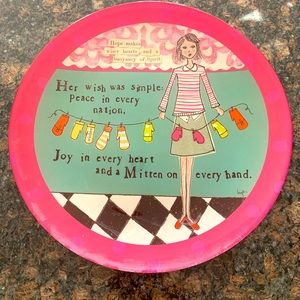 Curly Girl Christmas Plate by DEMDACO RARE Pink/Green Whimsical